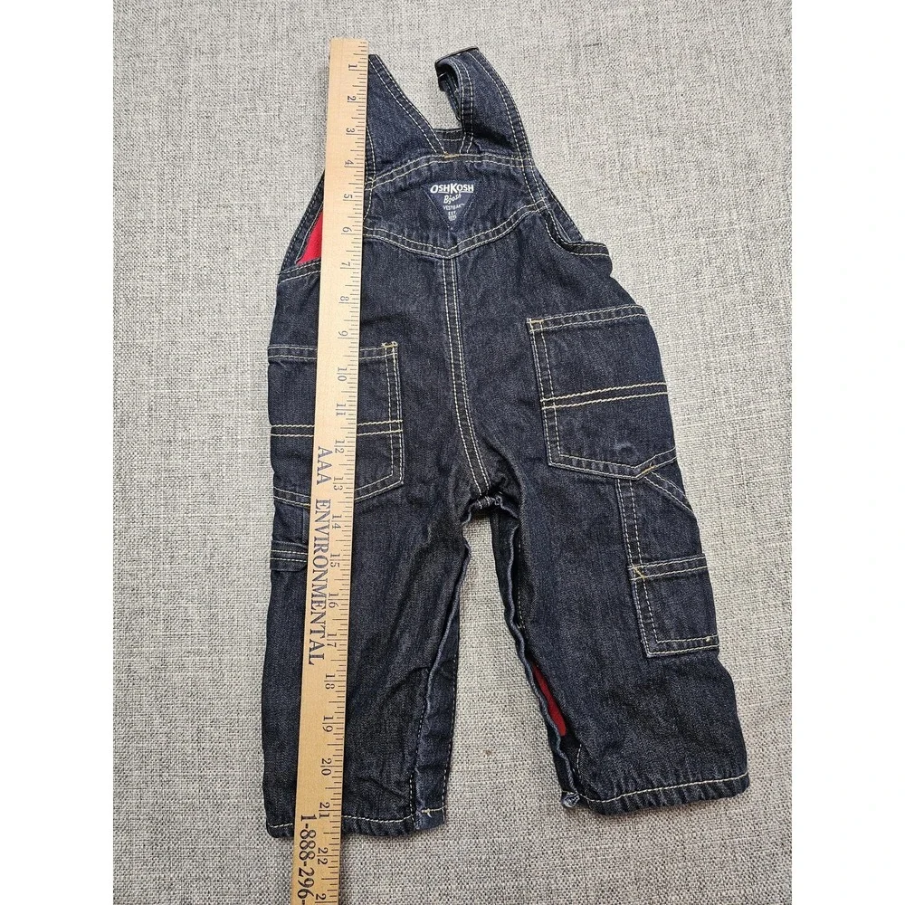 OshKosh B'gosh Overalls Boys 6M Blue Denim Lined Bib Pants Winter Fleece Pockets
